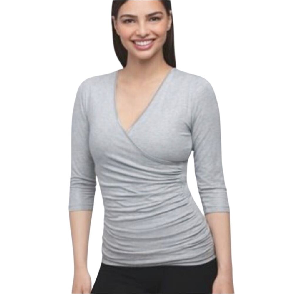 Ruby Ribbon Compression Surplice Top – Size L – Gray – 3/4 Sleeve V-Neck‎